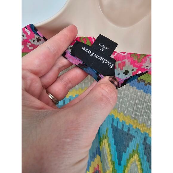 Fashion Fuse Womens Sz M Semi Sheer Swimsuit Coverup Aztec Print Colorful - Picture 4 of 4